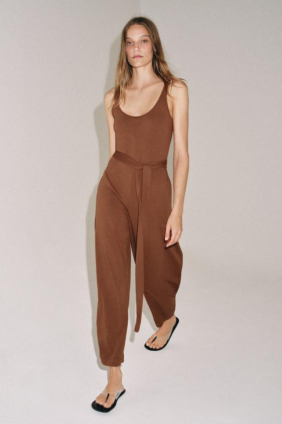 BELTED HEAVY COTTON JUMPSUIT | Zara US