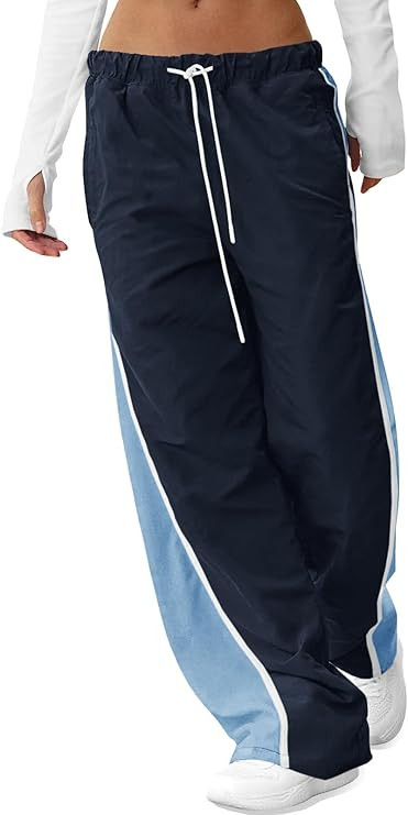 Fisoew Women's Baggy Wide Leg Track Pants Casual Drawstring Elastic Waisted Color Block Workout Y... | Amazon (US)