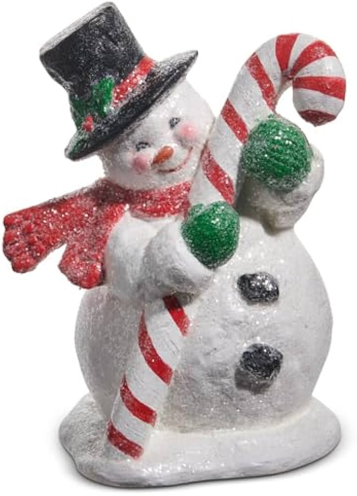 RAZ Imports Snowman with Candy Cane Figurine, 10-Inch, Paper Pulp | Amazon (US)