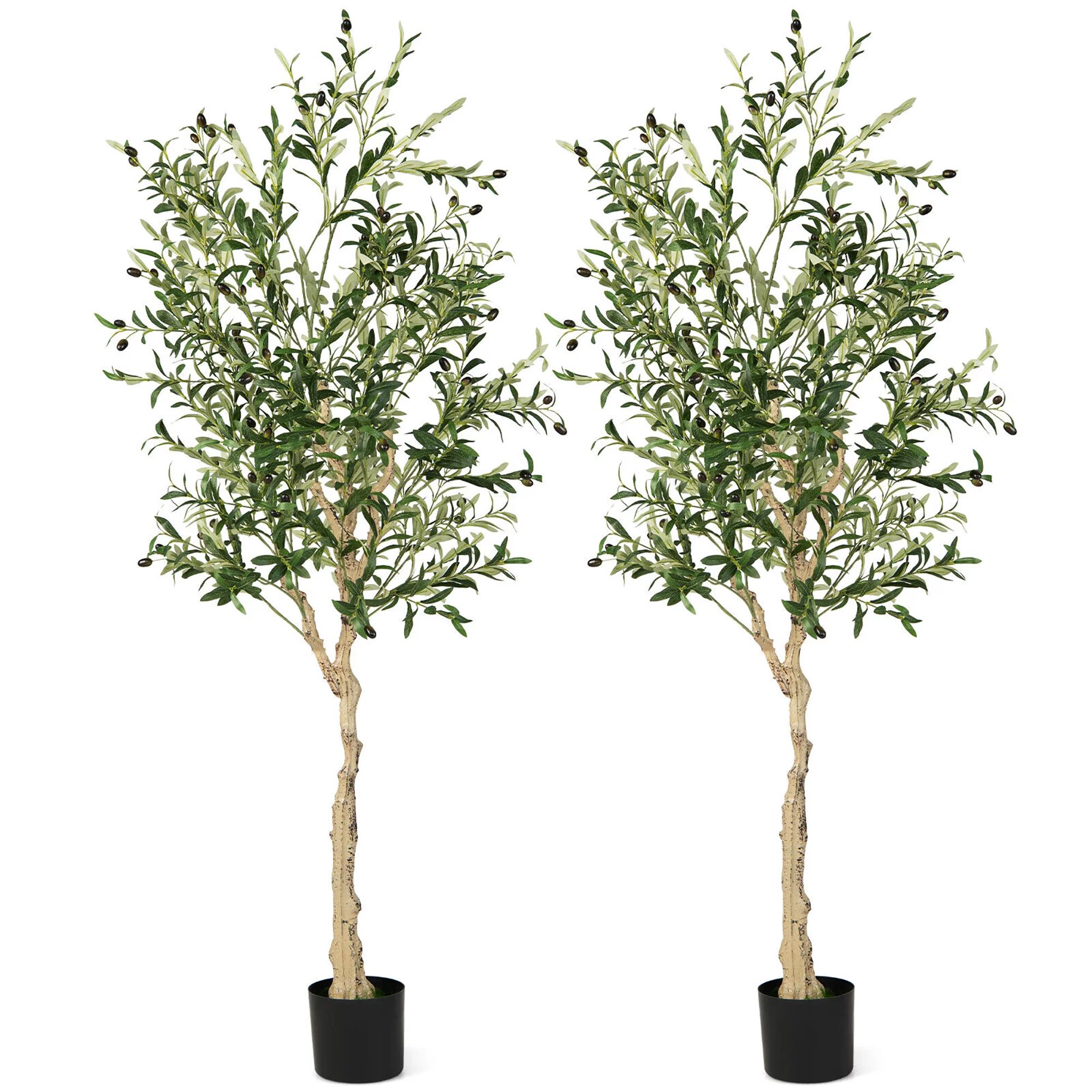 Gymax 2-Pack Artificial Olive Tree 6 FT Tall Faux Olive Plants for Indoor and Outdoor | Walmart (US)