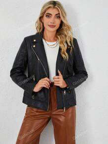 Zip Up PU Leather Moto Jacket | SHEIN