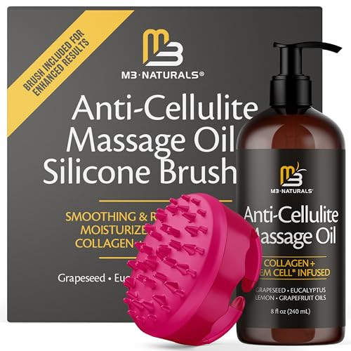 Anti Cellulite Massage Oil and Silicone Body Brush – Collagen and Stem Cell Skin Tightening Formula for Smoothing and Firming, 8 fl oz by M3 | Amazon (US)