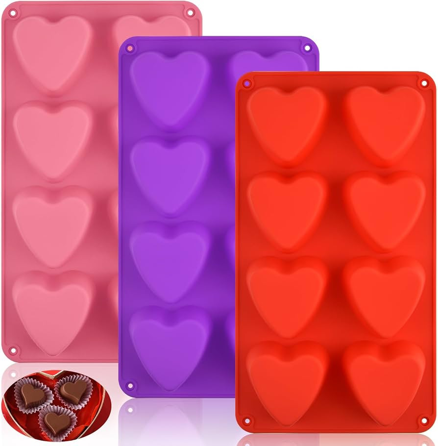 3 Pieces Heart Silicone Molds 8 Cavities heart silicone mold baking Heart Mini Muffin Pan Heart S... | Amazon (US)