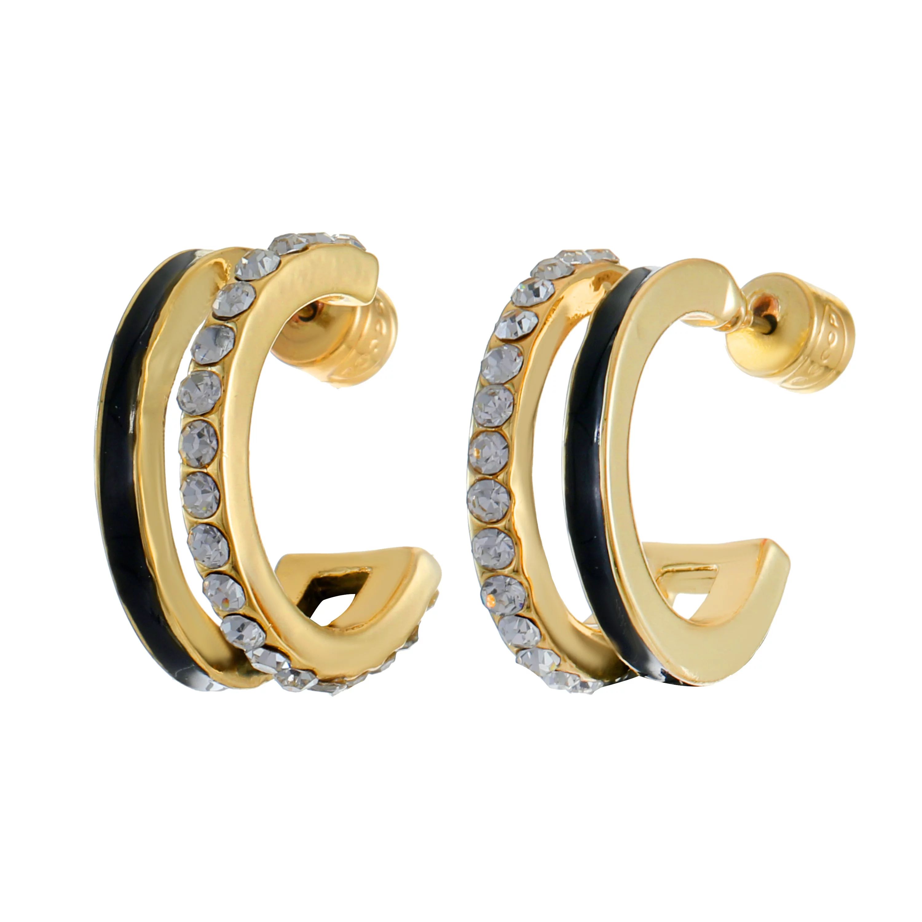 Scoop Women's 14K Gold Flash-Plated Double Row Hoop Earrings | Walmart (US)