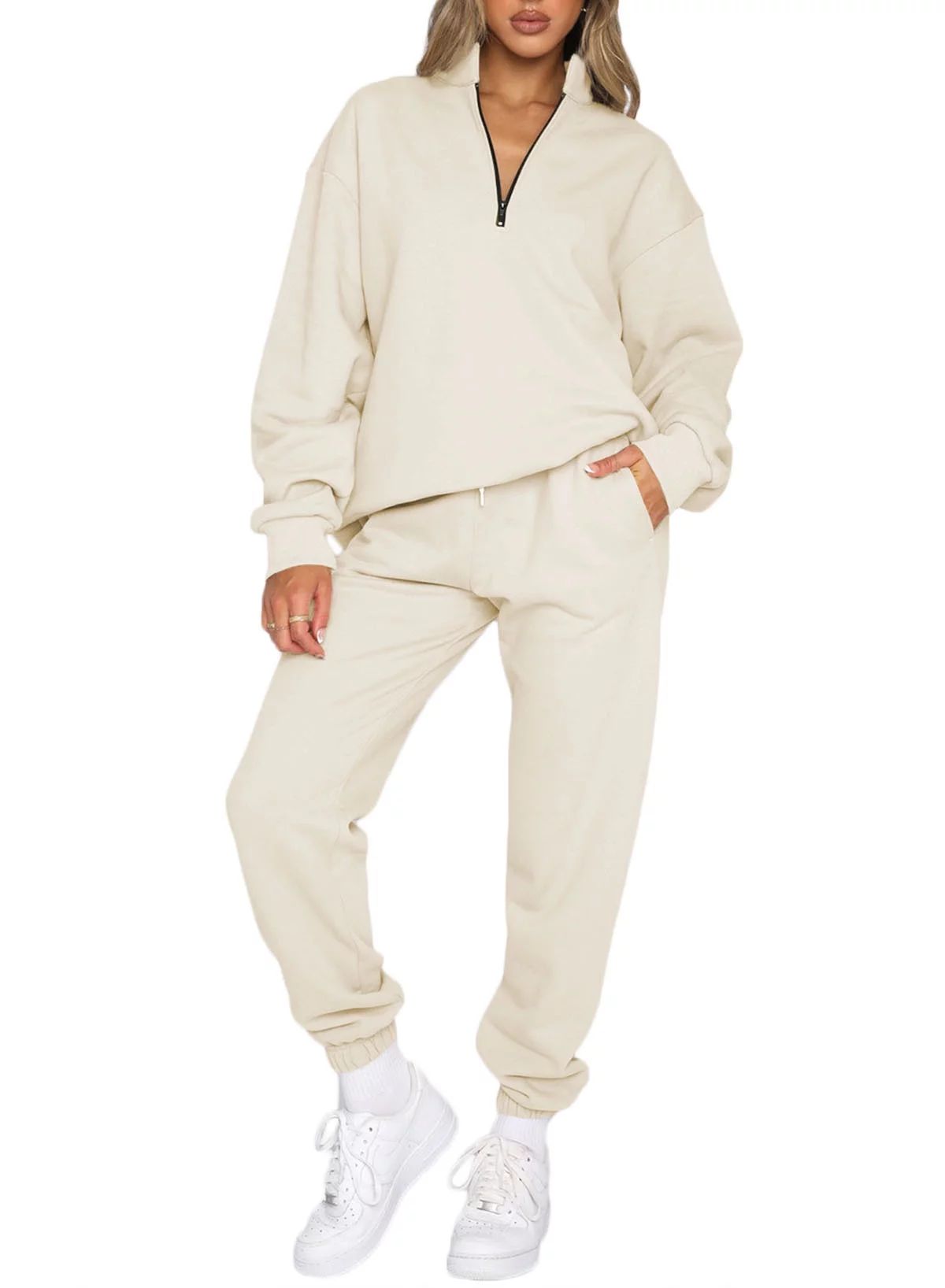 Aleumdr Women's 2 Piece Athletic Outfits Sets Zip Mock Neck Tracksuit Plus Size Pullover Long Swe... | Walmart (US)