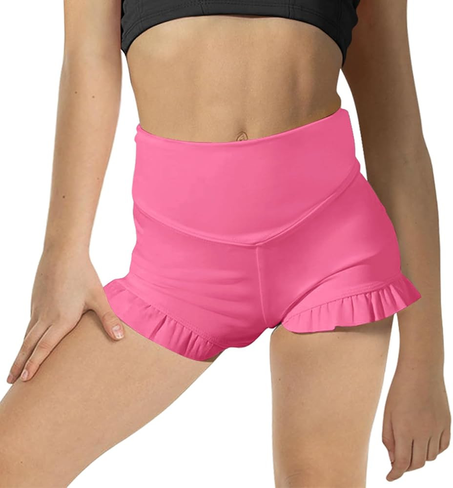Girls Athletic High Waisted Ruffle Shorts Comfy Dance Workout Shorts | Amazon (US)