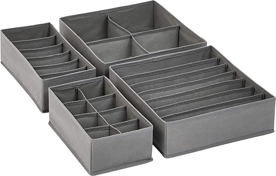 Amazon Basics Dresser Drawer Storage Organizer for Undergarments, Set of 4 - Gray | Amazon (US)