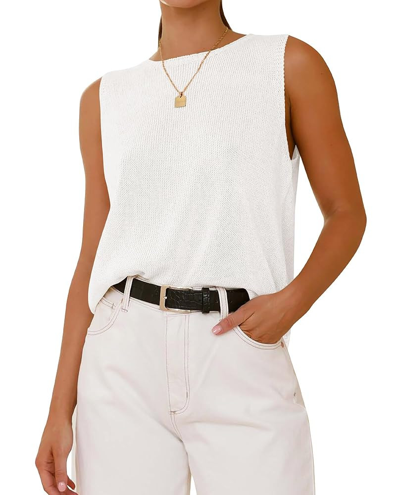 BTFBM Women's Sleeveless Sweater Vest 2025 Summer Crew Neck Ribbed Knit Lightweight Pullover Casu... | Amazon (US)