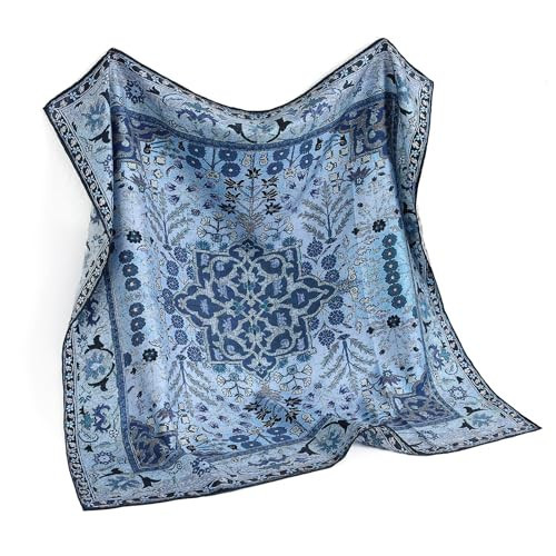 STARWHISPER 100% Pure Mulberry Silk Scarf-27''x27'' 14MM Pure Silk Twill Scarf for Women Square Scarf with Gift Packaging (blue and black seal14) | Amazon (US)