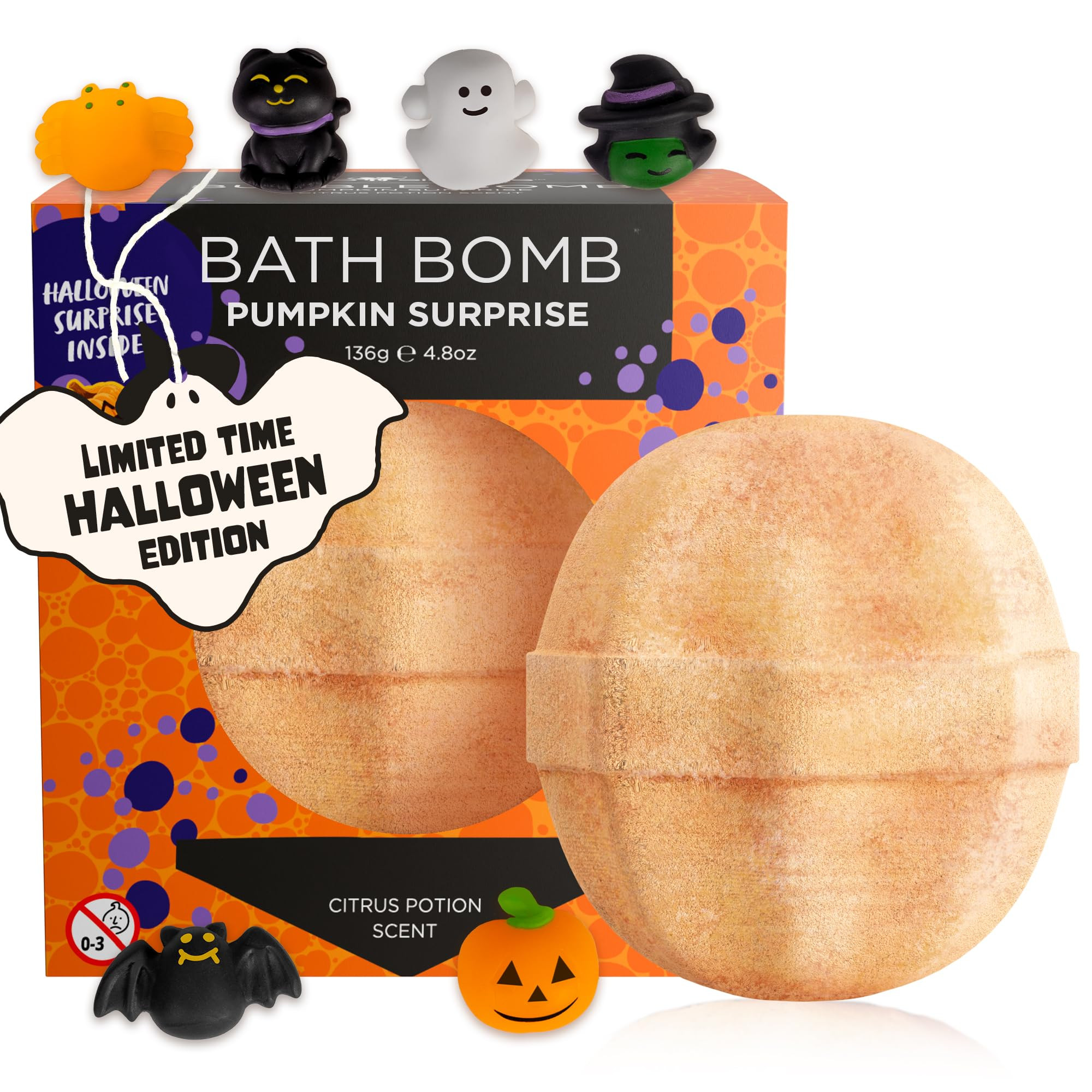 Halloween Bath Bomb for Kids with Surprise Halloween Toys Inside - Large Pumpkin Bath Bombs for K... | Amazon (US)
