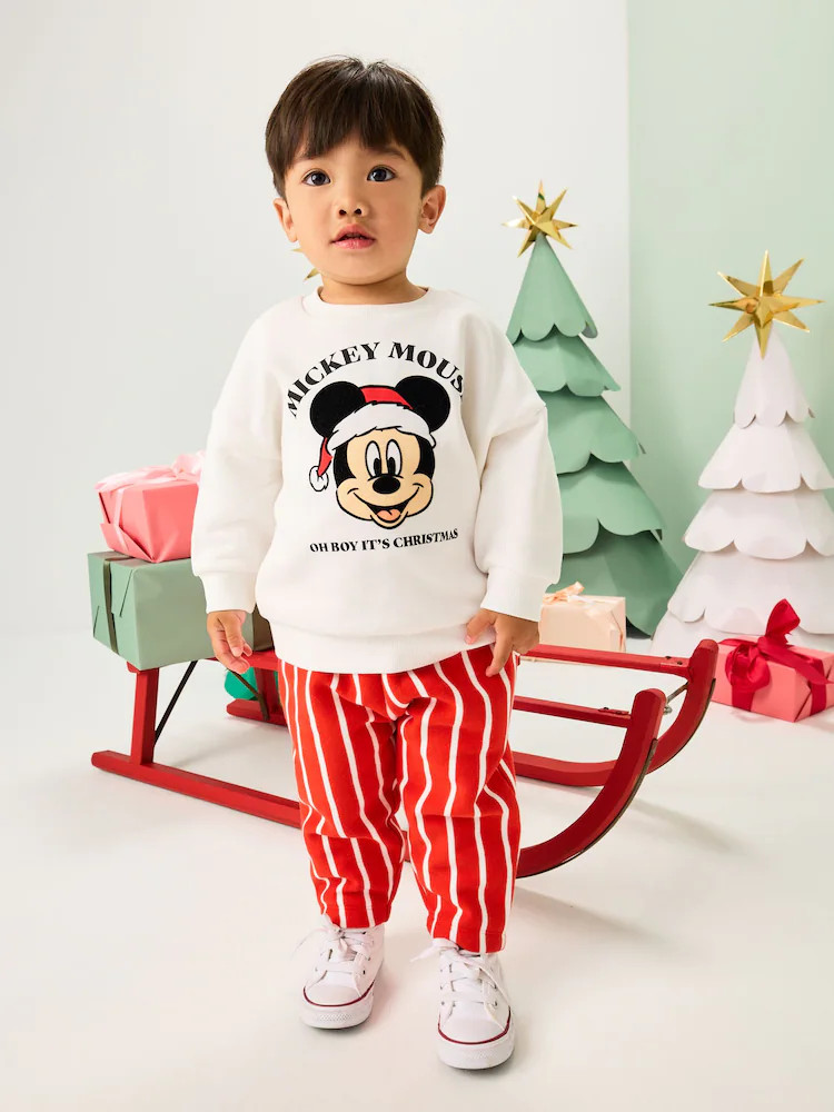 Red/White Christmas Mickey Mouse Crew Sweatshirt and Joggers Set (3mths-8yrs) | Next US