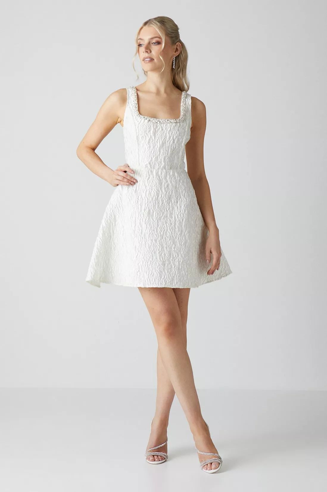 Dresses | Jacquard Full Skirted Mini Dress With Jewel Trim | Coast | Coast UK & IE