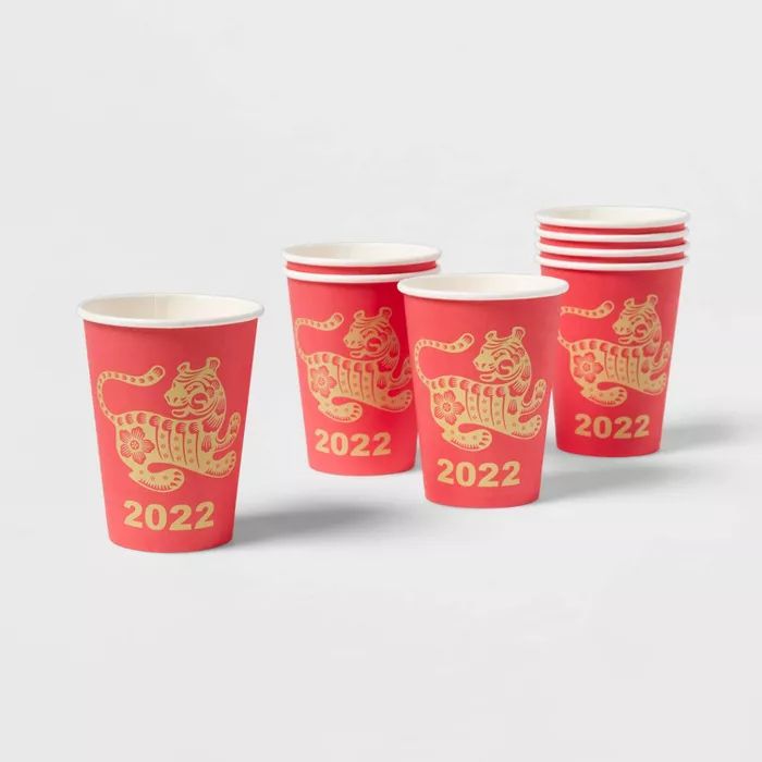 9oz 8pk Lunar New Year Year of the Tiger Disposable Cups Red/Gold | Target