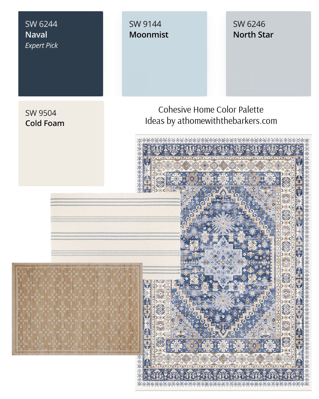 Rug pairings and color coordinating  SW Naval, Moonmist, North Start, Cold Foam 

 #LTKHome #LTKSaleAlert