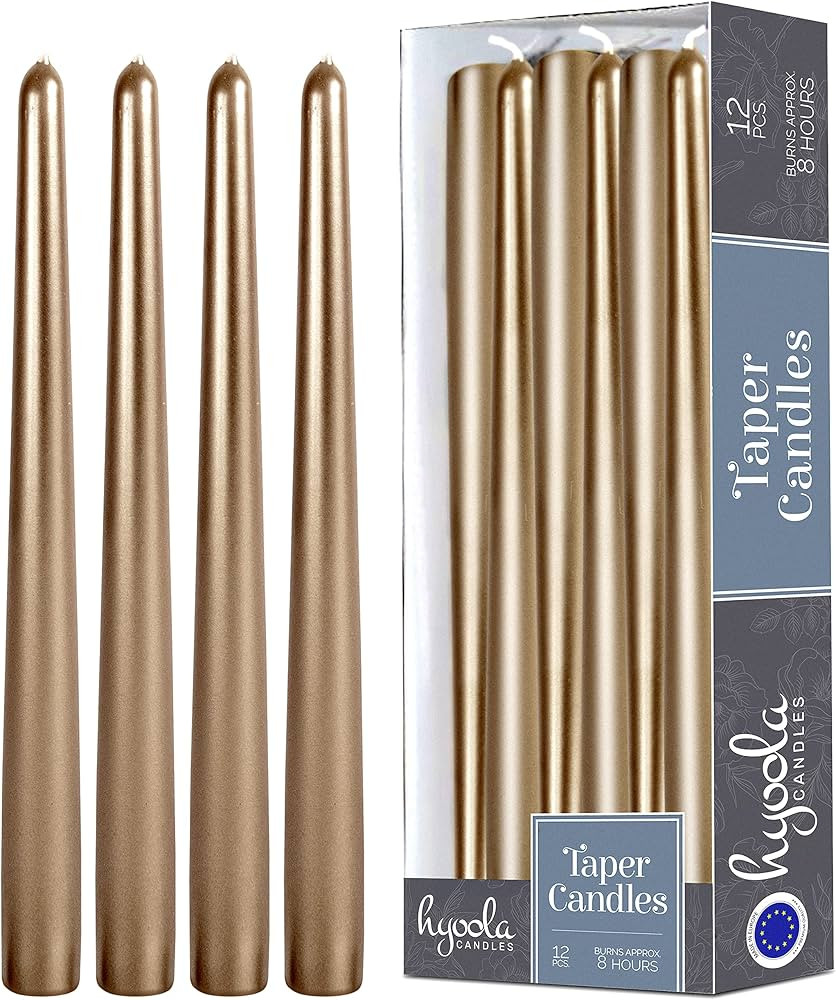 Hyoola Tall Metallic Antique Gold Taper Candles - 10 Inch - Dripless - 12 Pack - 8 Hour Burn Time | Amazon (US)