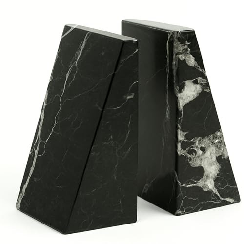 Bey-Berk Whitney Zebra Marble Bookends (Black, Set of 2), 4" x 2.5" x 6" Heavy Wedge Book Ends for Desk, Shelf, or Office | Amazon (US)