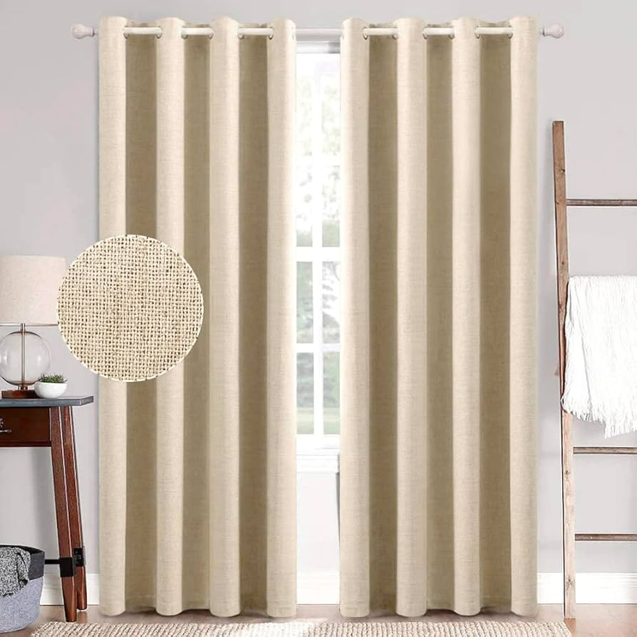 MIULEE Natural 100% Blackout Curtains 96 Inches Long for Bedroom,Solid Grommet Window Curtain for... | Amazon (US)