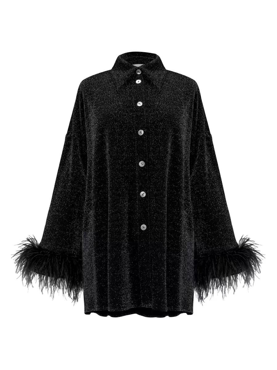 Pastelle Metallic Feather-Trim Shirtdress | Saks Fifth Avenue