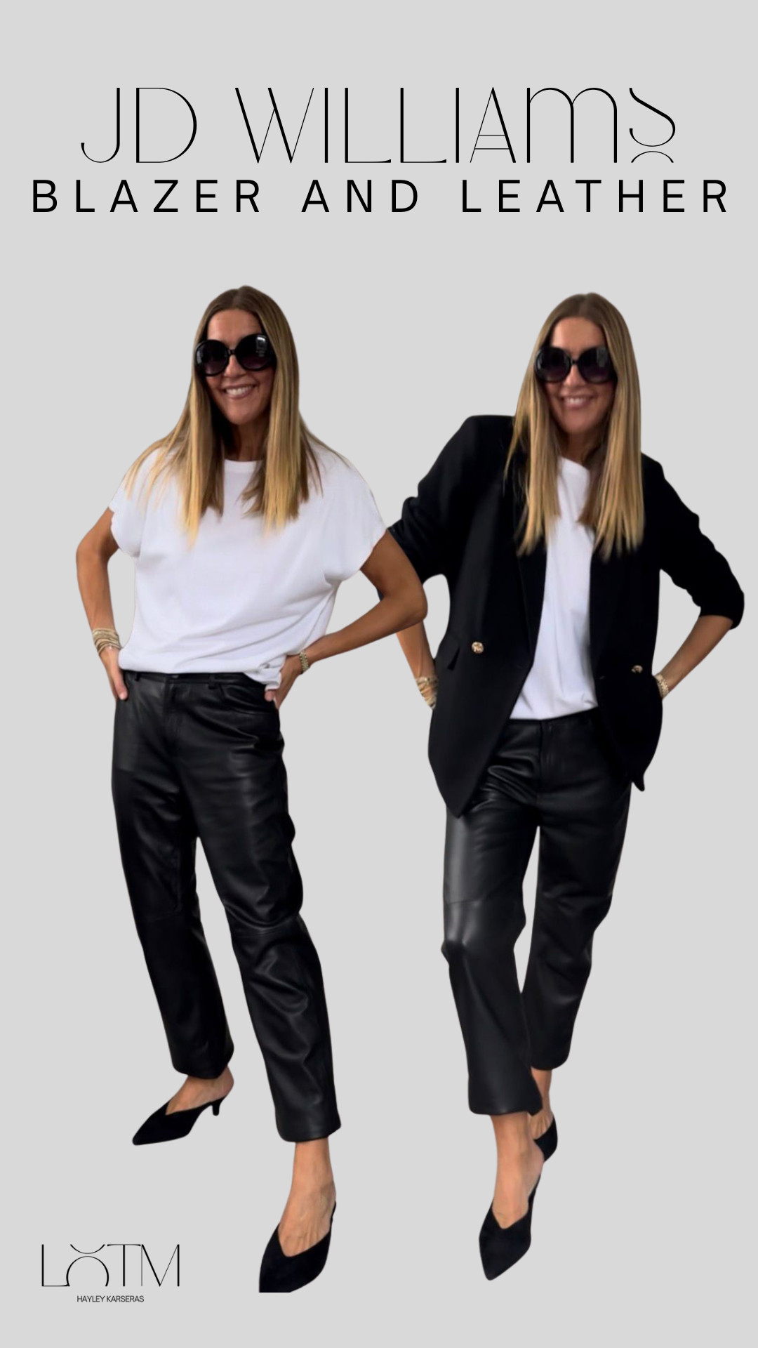 Styling JD Williams Leather trousers with a simple white t-shirt and a black blazer.  

 #LTKspring #LTKwinter #LTKstyletip