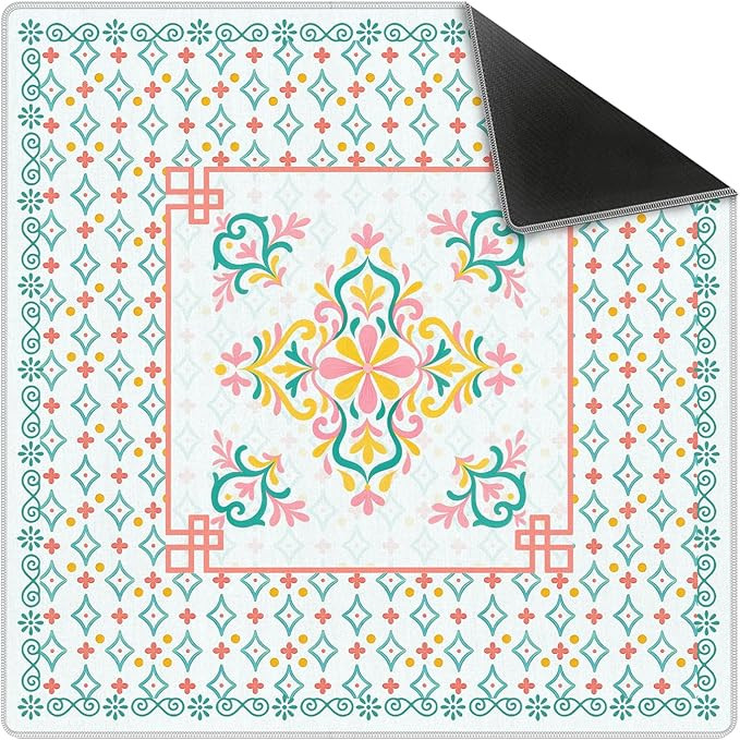Turquoise Pink Floral Chinoiserie Mahjong Mat 31.5 x 31.5 in, Traditional Chinese Non-Slip Noise ... | Amazon (US)