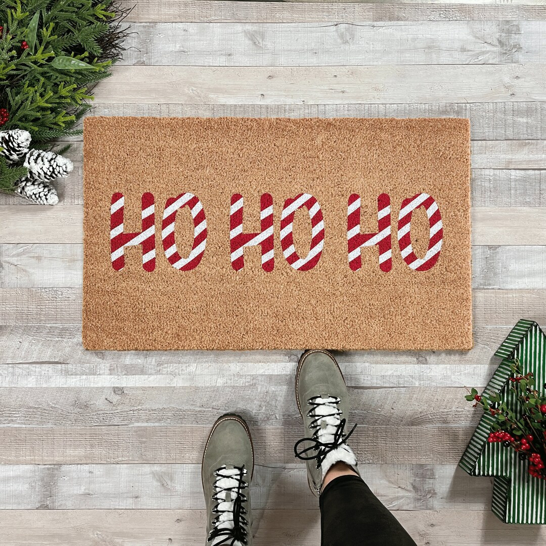 Candy Cane Doormat Christmas, Ho Ho Ho Welcome Mat, Winter Doormat, Front Door Mat, Holiday Door ... | Etsy (US)