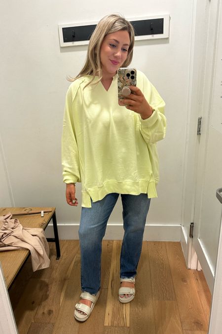 These oversized sweatshirts are sooo good!!! Lots of color options! I’m wearing an XL here because I can’t help but size up for a comfy look! 
The jeans are great too! These are the super high rise straight in size 14! 

#LTKSpringSale #LTKsalealert #LTKmidsize