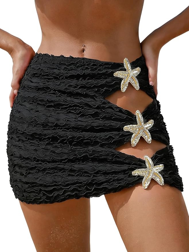 Women's Bikini Cover Up Skirt Cutout Textured Bathing Suit Bikini Bottoms Beach Mini Skirt Withou... | Amazon (US)