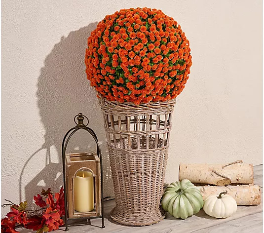 Wicker Park 20" Harvest Faux Mum Sphere - QVC.com | QVC