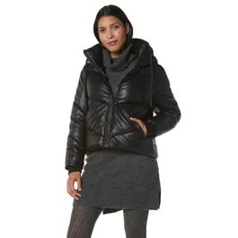 Hooded Faux Leather Puffer Jacket | Andrew Marc