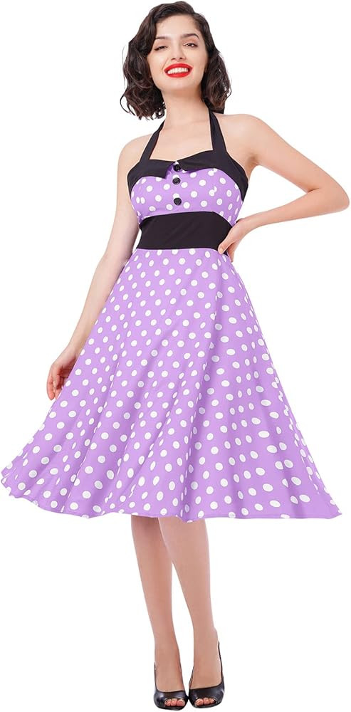 IWEMEK Women Vintage Retro 1950s Polka Dots Rockabilly Swing Dress Sleeveless Halterneck Hepburn ... | Amazon (UK)