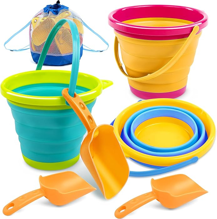 JOYIN 3 Packs Foldable Pail Bucket with Shovels & Mesh Bag, Collapsible Buckets Multi Purpose for... | Amazon (US)
