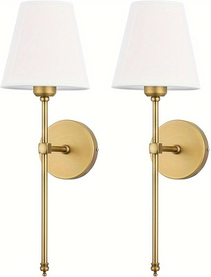 Wall Sconces Lights Sets of 2, 3000K Indoor Wall Lamp Waterproof Fixture, Classic Brushed Brass W... | Amazon (US)