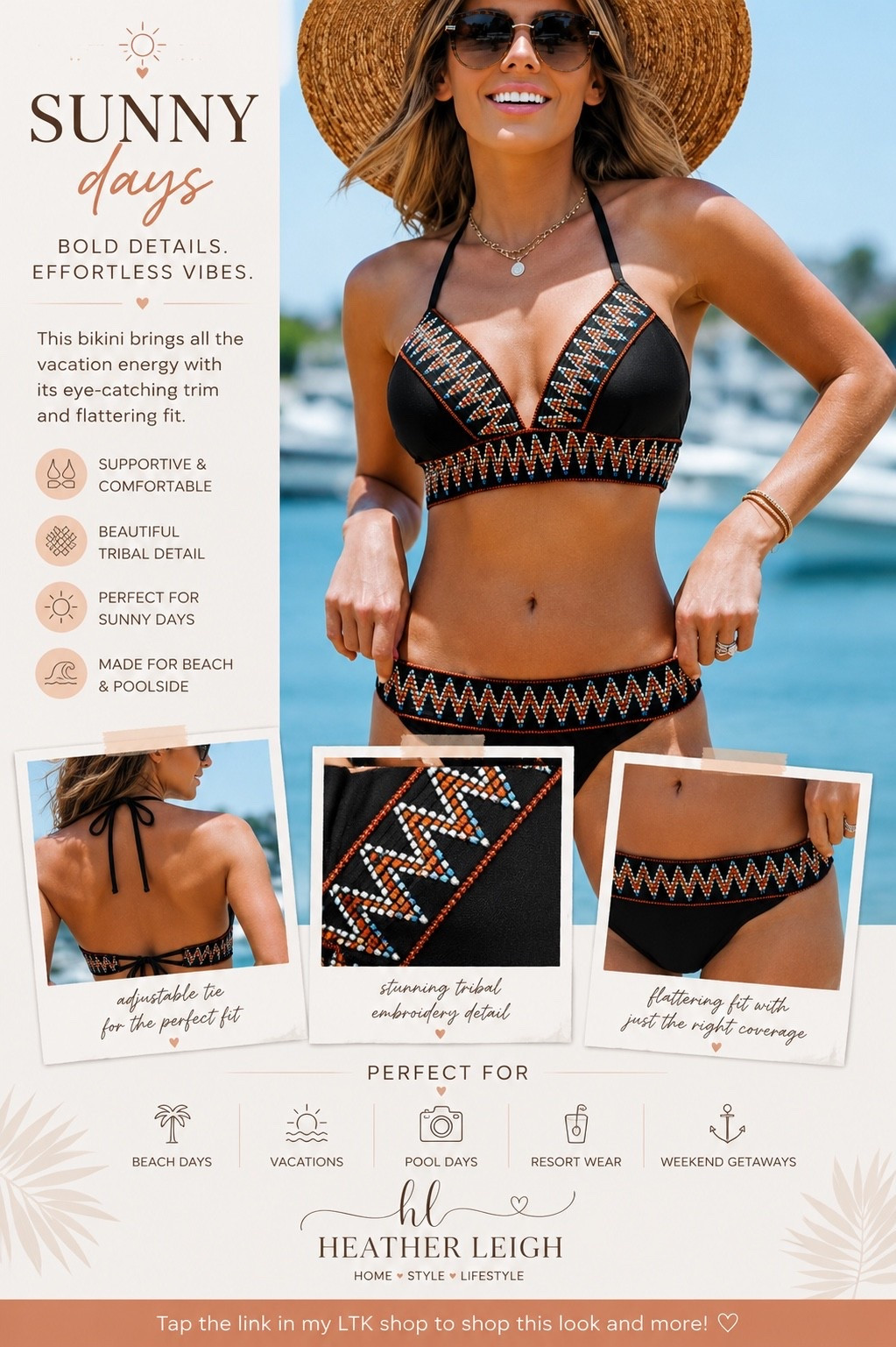 ☀️ Bold details, effortless vibes 🌊

This bikini is giving all the vacation energy with the prettiest embroidered detailing and such a flattering fit 🤍 The black + neutral combo makes it timeless while still feeling fun and elevated.

Perfect for beach days, lake weekends, poolside afternoons, and tropical getaways ✨ Just add sunnies and a straw hat and you’re set.

🤎

#heatherleighfinds #ltkswim #beachstyle #vacationoutfit #resortwear #poolside #summerstyle #beachwear #vacayvibes #swimstyle