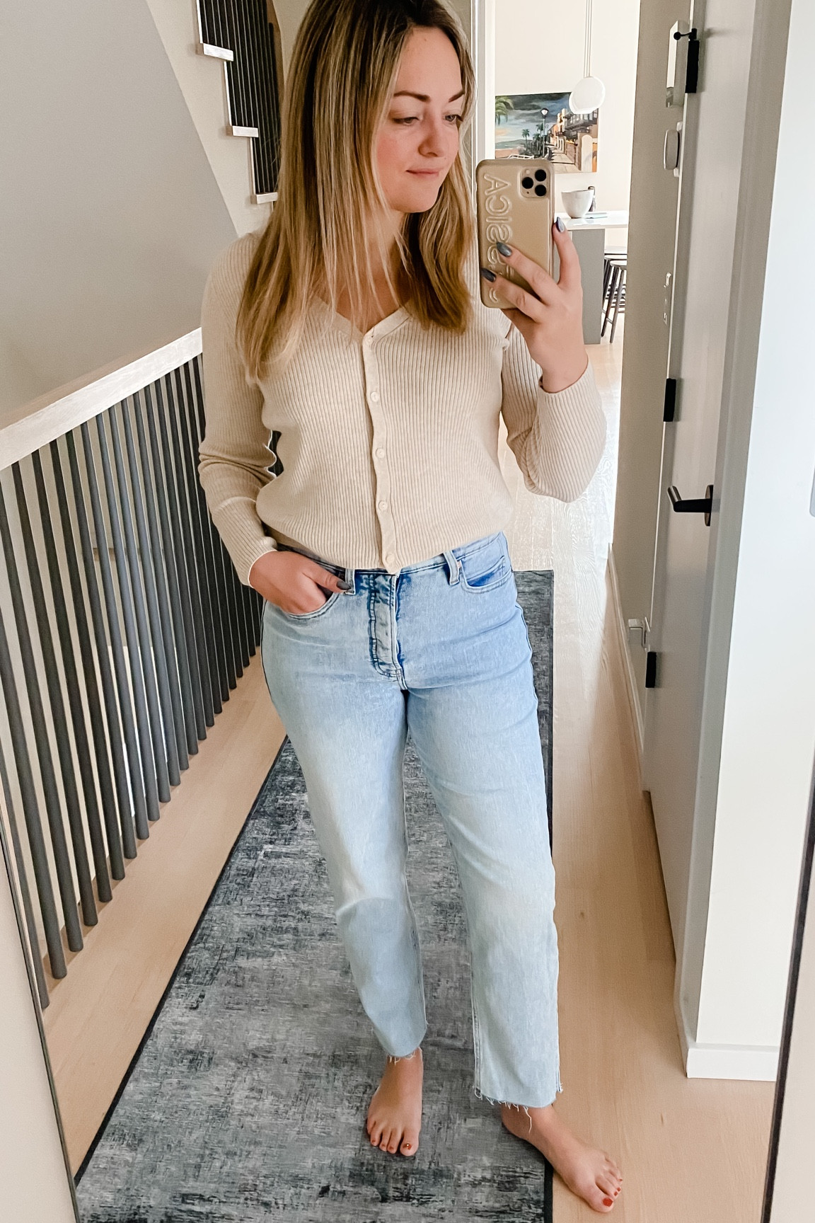 These straight leg jeans are sooooo good! Under $50, true to size. (6)

Wearing a Medium in the sweater.

#LTKSeasonal #LTKunder50 #LTKsalealert