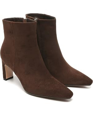 Brown Suede Ankle Boots for Women Pointed Toe Chunky High Heeled Booties Fall Dressy Short Boots ... | Amazon (US)