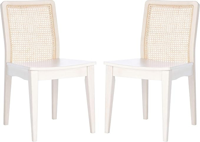 SAFAVIEH Home Collection Benicio White/Natural Rattan Dining Chair (Set of 2) DCH1005B-SET2 | Amazon (US)
