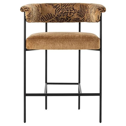 Penelope Industrial Camel Printed Black Iron Barrel Counter Stool | Kathy Kuo Home