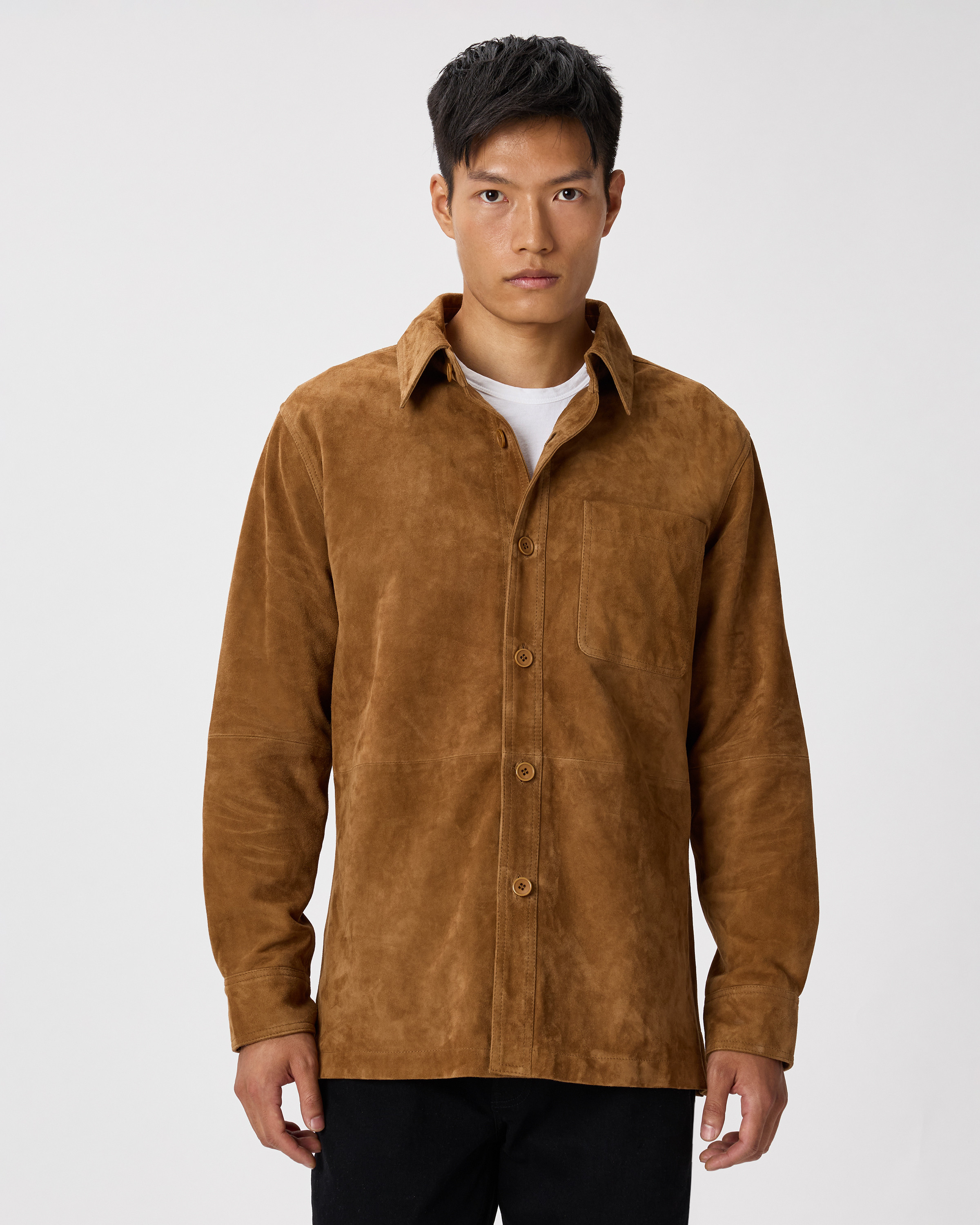 Quince | Men's 100% Suede Overshirt in Cognac Brown, Size Small, Suede Leather | Quince