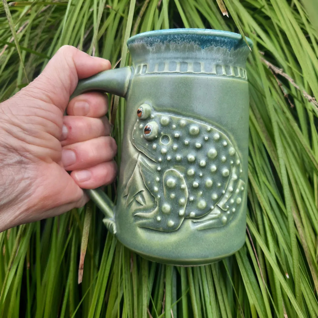 Handmade Toad Mug: Arts & Crafts Style, Green Matte Glaze | Etsy (US)