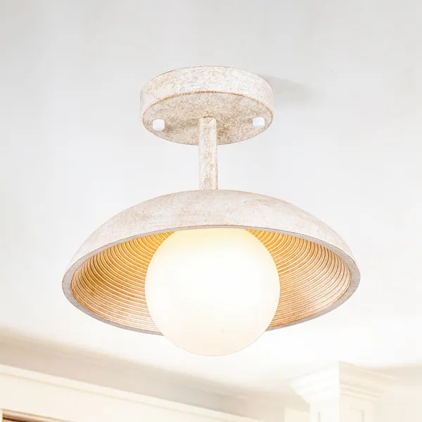 Distressed White 1-Light Hallway Semi Flush Mount Light - Bed Bath & Beyond - 37963390 | Bed Bath & Beyond