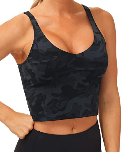 THE GYM PEOPLE Womens Camo Longline Sports Bra Wirefree Padded Medium Support Yoga Bras Gym Running Workout Tank Tops | Amazon (US)