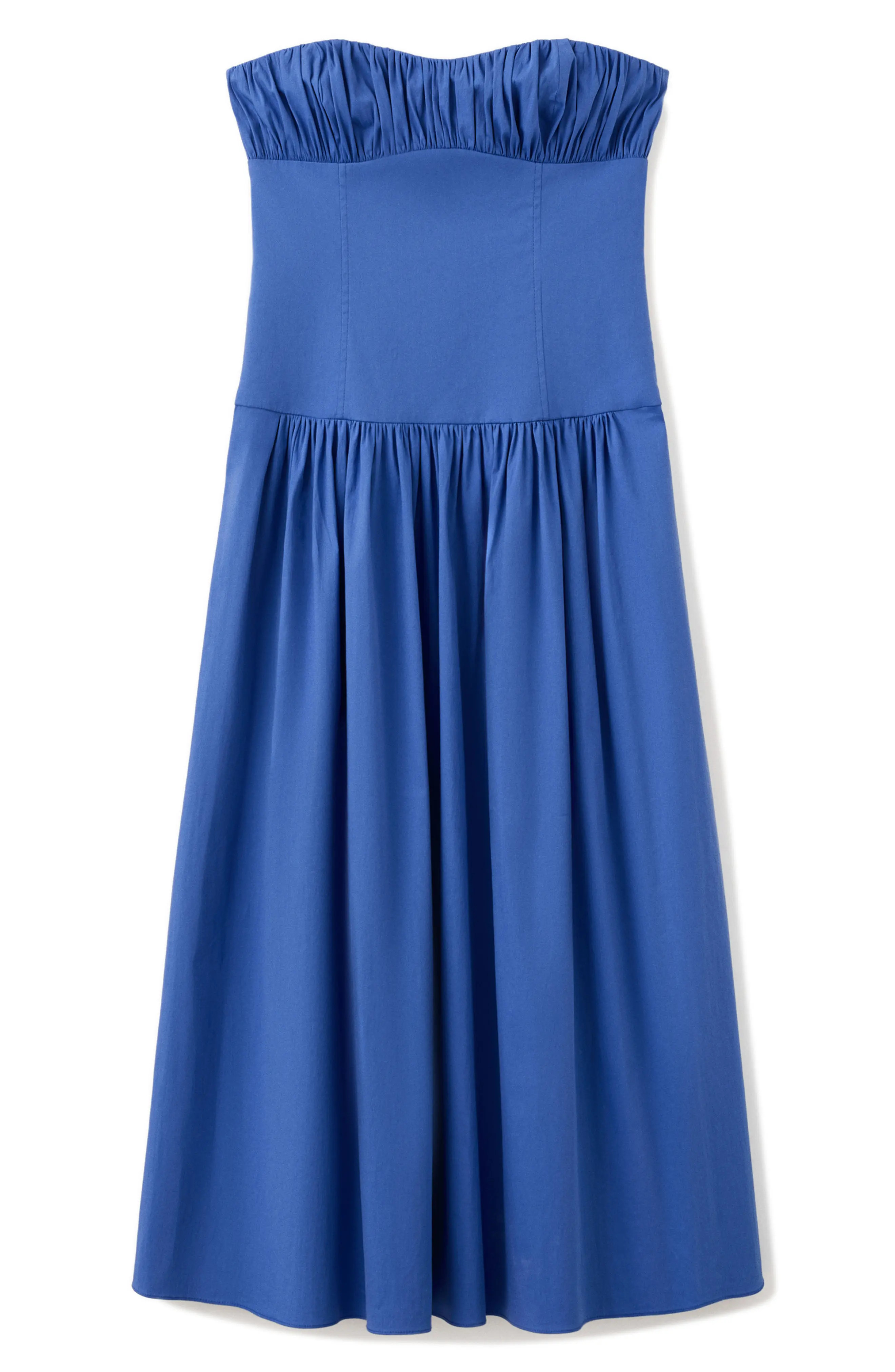 Starring Hailey Bieber Ruched Bodice Strapless Cotton Blend Dress (Women) | Nordstrom | Nordstrom