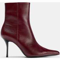 Zara - Leather Heeled Booties - Burgundy Red - 5 - Woman | Zara US