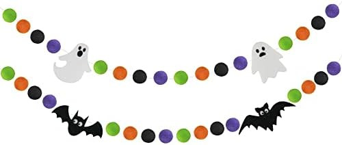Halloween Felt Ball Garlands with Ghost & Bat - Halloween Decorations - Halloween Green Black Ora... | Amazon (US)