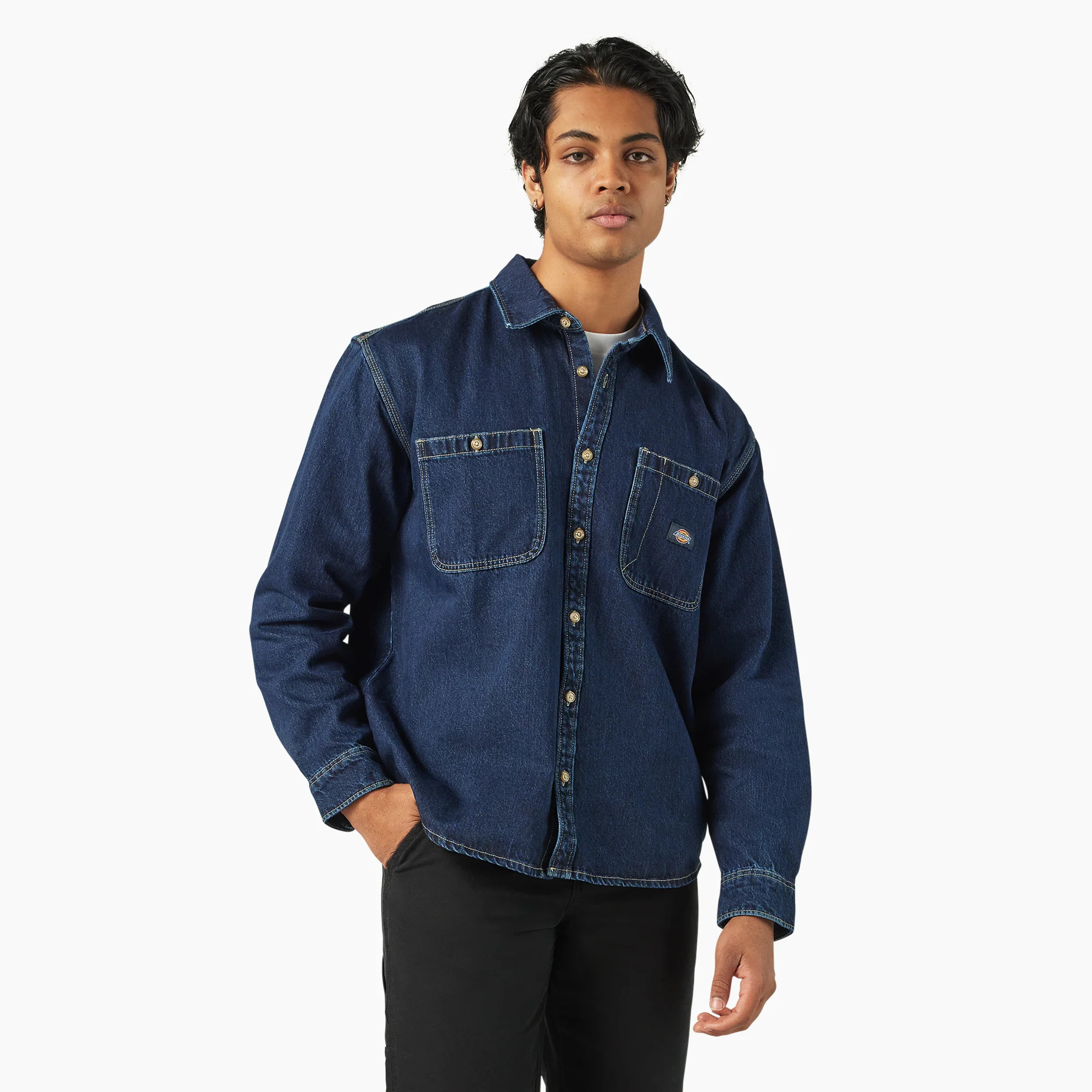 Dickies Men's Mechanic Denim Shirt in Dark Indigo size Small | Dickies