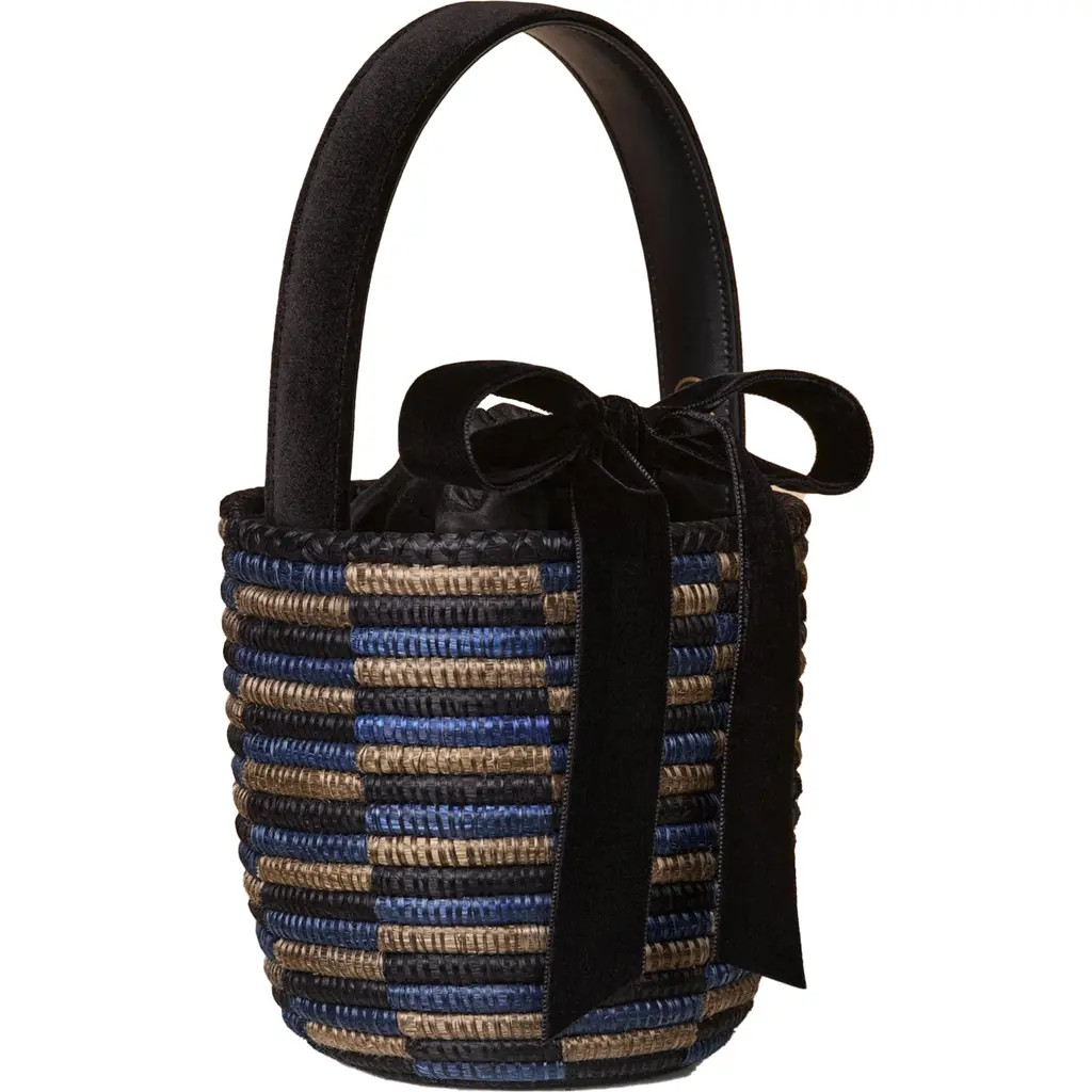 Cesta Collective Velvet Bow Party Pail Basket Bag in Midnight Checkerboard at Nordstrom | Nordstrom
