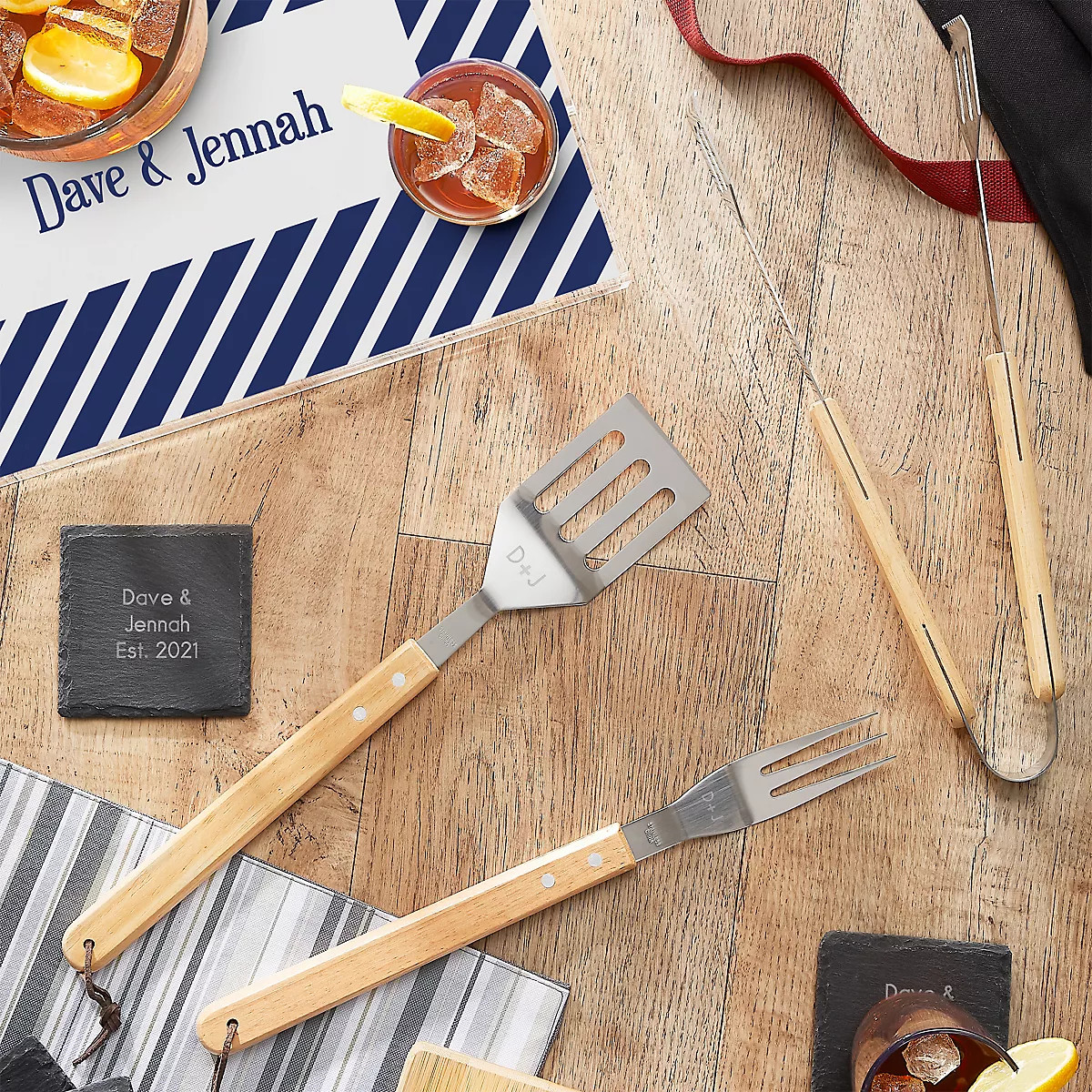 BBQ Laser Engraved Wood Tool Set | Things Remembered