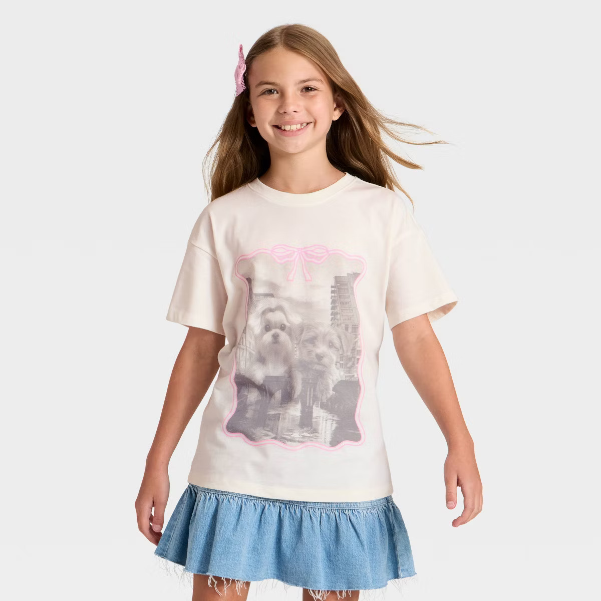Girls' Short Sleeve 'City Dogs' Oversized Graphic T-Shirt - Cat & Jack™ Cream | Target