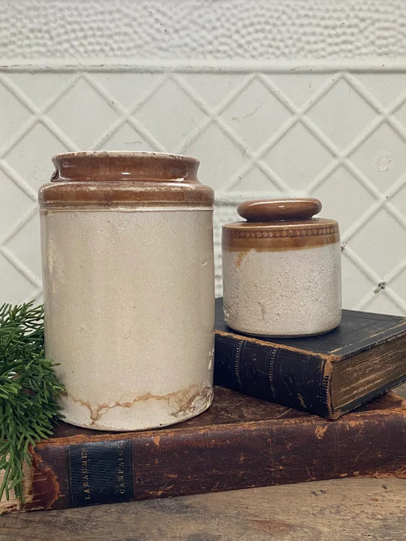 Pair of Two-Toned Victorian Stoneware Crocks - Antique English Advertising | Etsy (US)