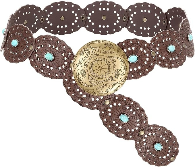SUOSDEY Wide Western Disc Belt with Turquoise Women Cowgirl Cowboy Boho Country Leather Belts for... | Amazon (US)